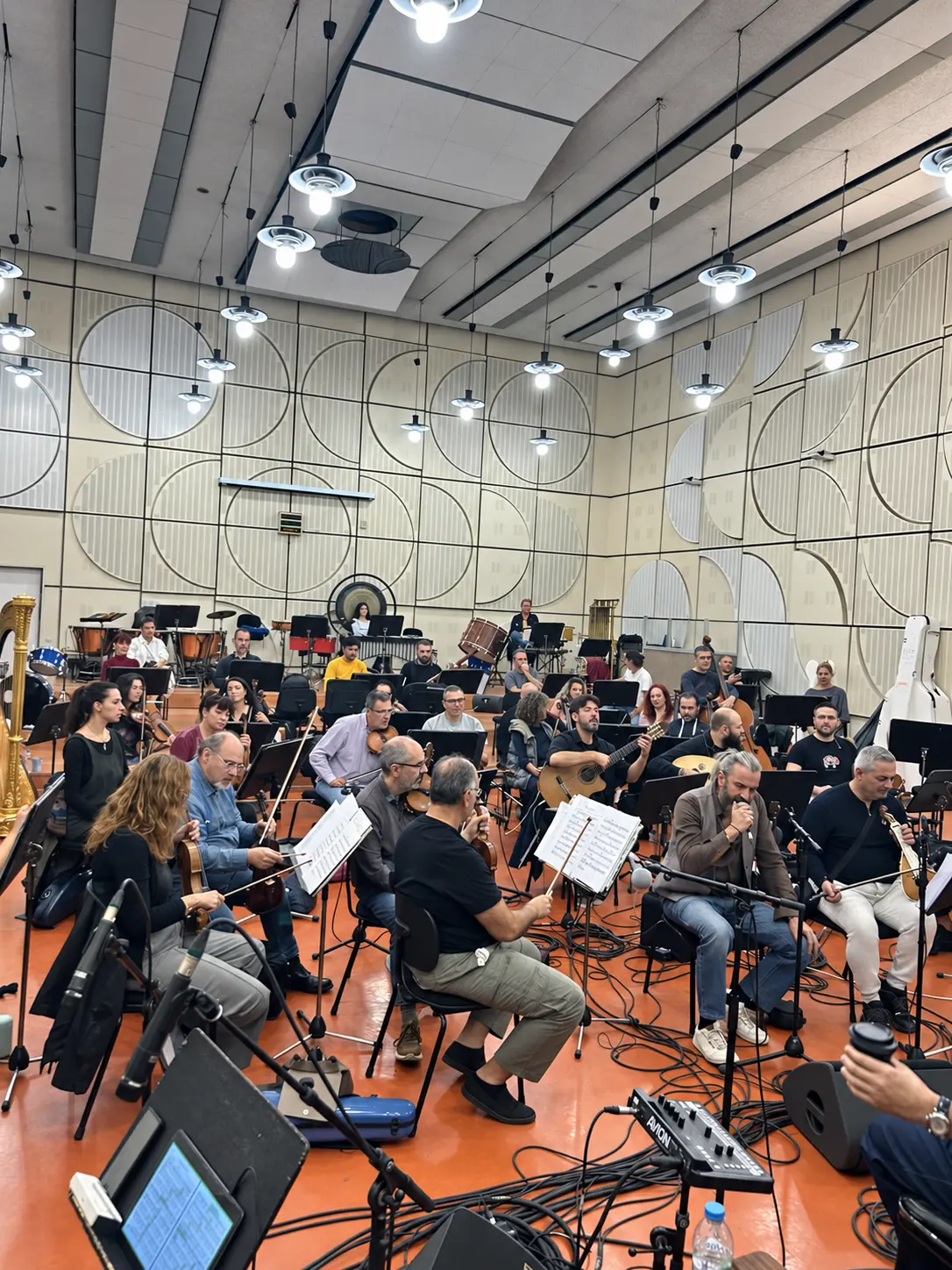 Orchestra and performers during concert rehearsals